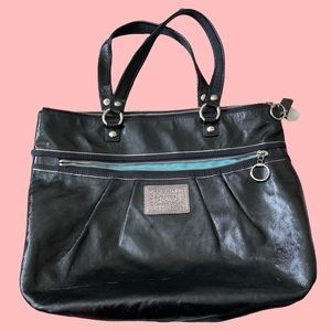 Large Coach Poppy Black Leather Tote Handbag w/ Platinum Trim + EXTRA HANGTAGS